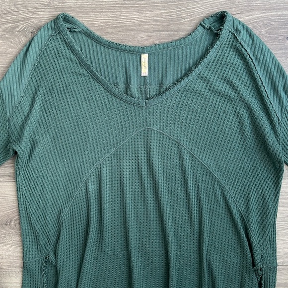 FREE PEOPLE Sunset Park Drippy Thermal Waffle Knit Top Emerald Green Medium - Picture 4 of 10